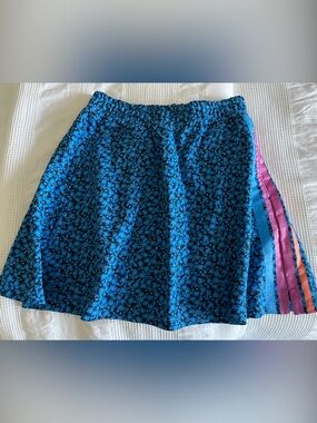 Addison Bay Blue Floral A-Line Skirt with Colorful Side Panels